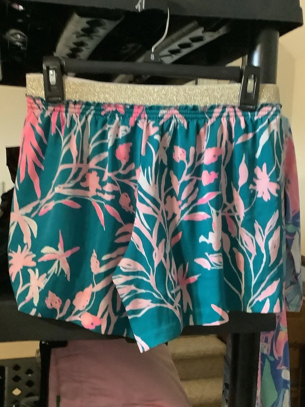 Lilly Pulitzer Teal and Pink Tropical Athletic Shorts‎